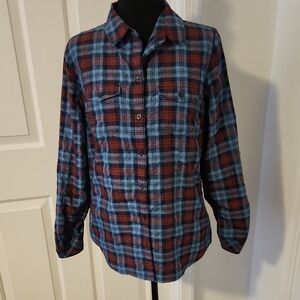 Womens Eddie Bauer Blue and Red Plaid Shirt Size M